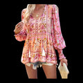 Boho Plus Size 22 (5XL) Pink and Peach Floral Print Blouse: Women's Relaxed Fit Tunic casual Hippie Top