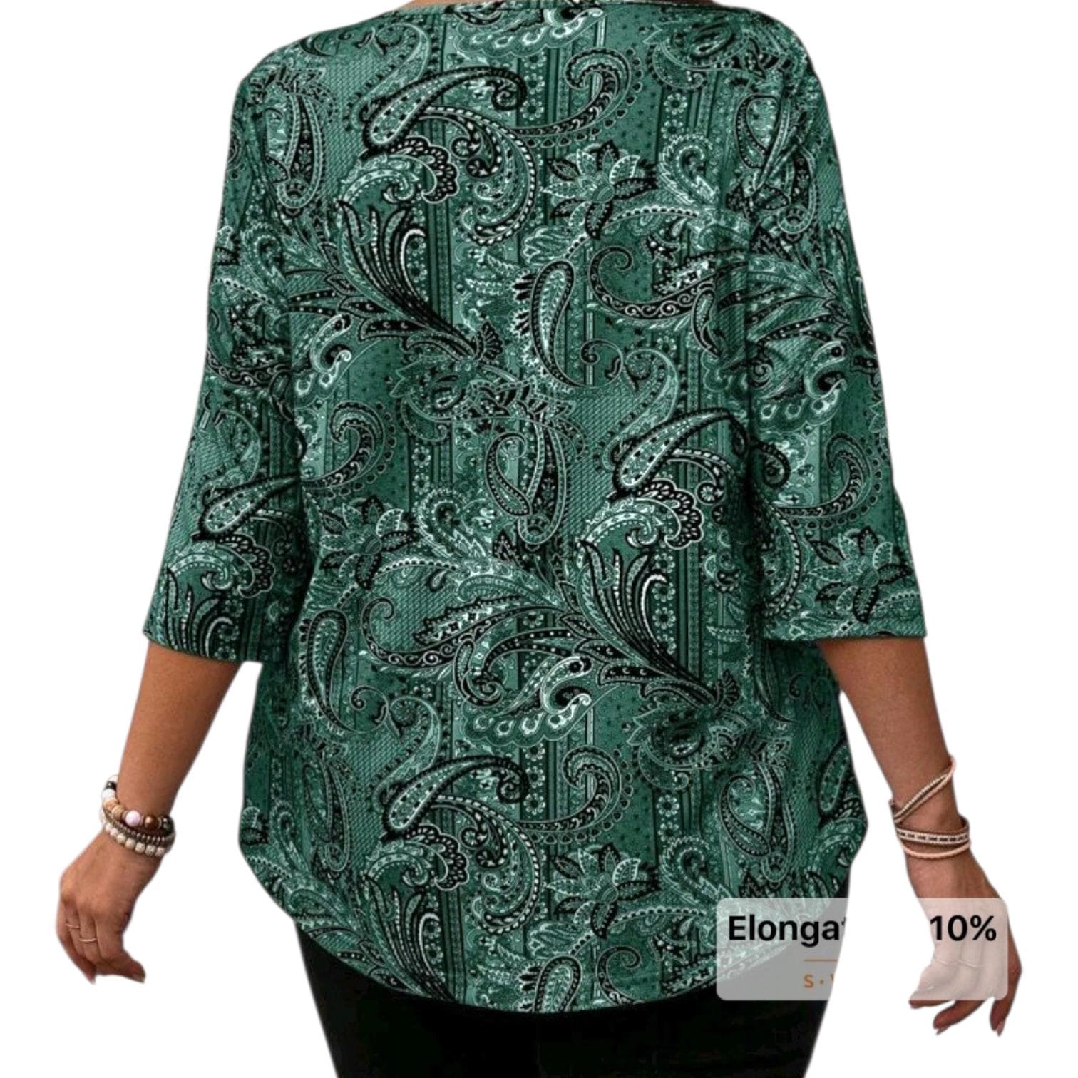 Women's Plus Size Boho Blouse | Dark Green Paisley Flowy Top (3XL / 18)