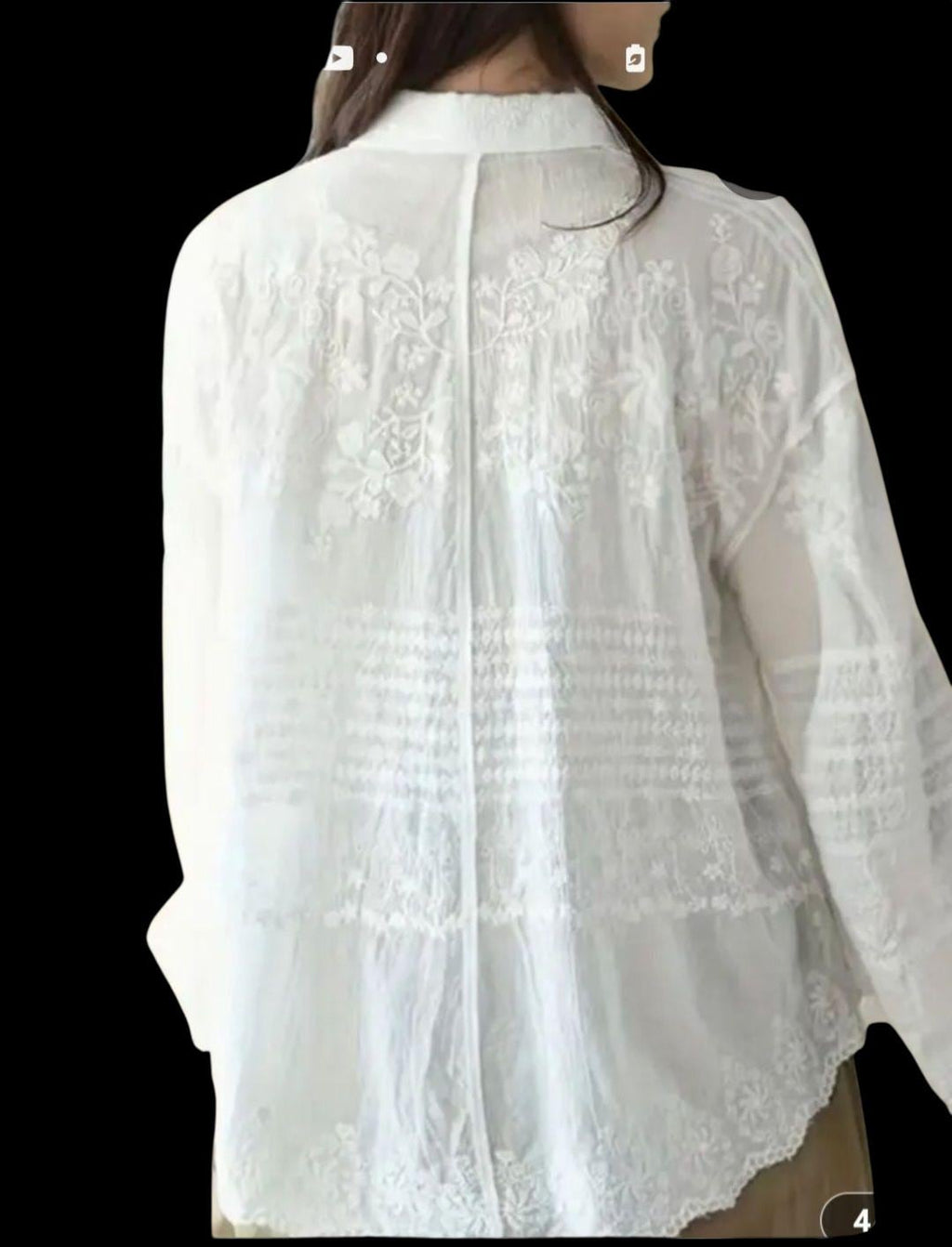 Women's White Cotton Boho Blouse | Button-Down Flowy Top – One Size