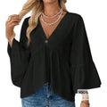Black Cotton Boho Blouse – Women's Boutique Top with Bell Sleeves | Gift Idea for Her Size: XL