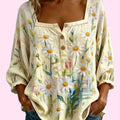 Boho Yellow Patchwork Floral Blouse — Loose Peasant Top | Women's Bohemian Shirt | XXL
