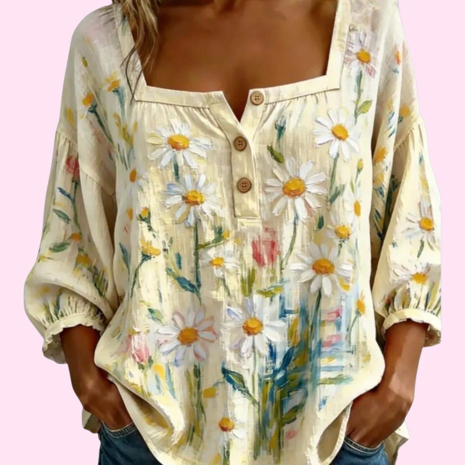 Boho Yellow Patchwork Floral Blouse — Loose Peasant Top | Women's Bohemian Shirt | XXL