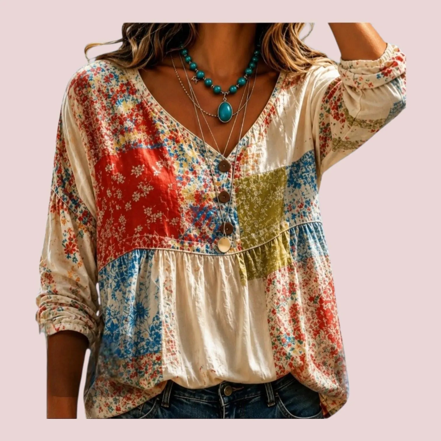 Boho Floral Flowy Blouse | Cottagecore Peasant Top | Vintage Inspired Bohemian Shirt – Size S
